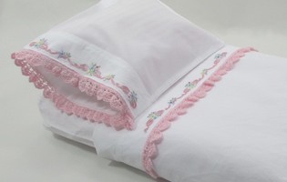 Doll Sheet Set Embroidered Flower and Bows Design
