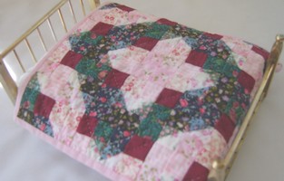 Dollhouse Miniature Quilt Pink and Wine