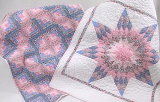 Coordinating Log Cabin and Lone Star Doll Quilts made for bunk beds
